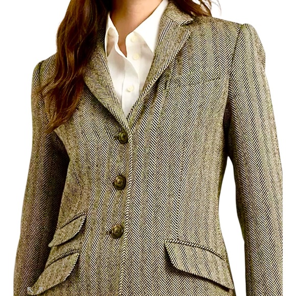 Ralph Lauren Black Label Jackets & Blazers - Ralph Lauren BLACK LABEL Women's Herringbone Tweed Blazer Tan/Brown Equestrian 2